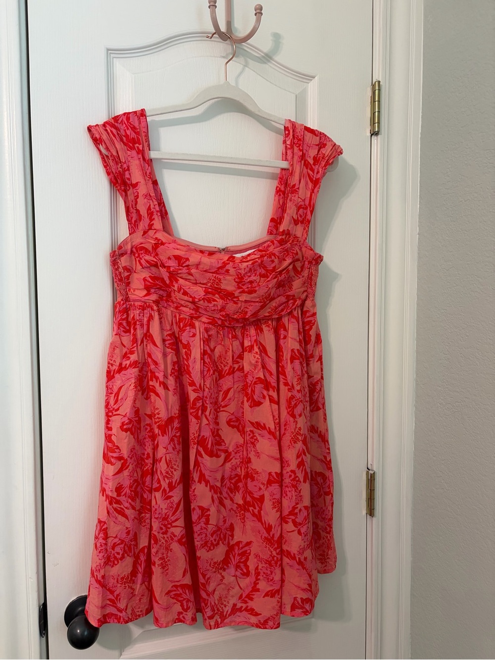 Coral-Red Floral Maxi Dress